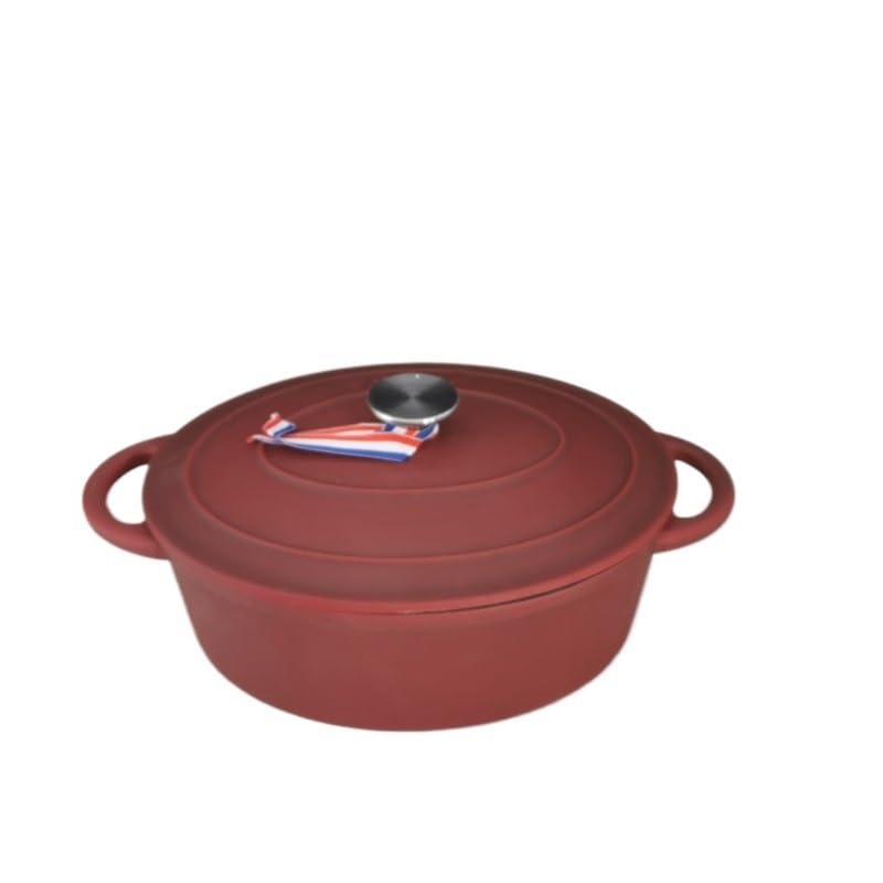 Tegame Terracotta Pentola ovale for stufato di pesce in ghisa rossa glassata, casseruola for zuppa, da 5 a 6 persone, 4,1 l, 27x21, cm