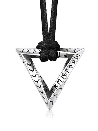 Bandmax Viking Necklaces for Men Stainless Steel Silver Tone/Black Nordic Talisman Pendant with Adjustable Wax Rope Chain Mens Necklace Jewelry