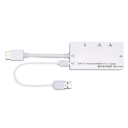 CABLEDECONN Multiport 4-in-1 HDMI to HDMI/DVI/VGA Adapter Cable with Audio Output Converter (White)
