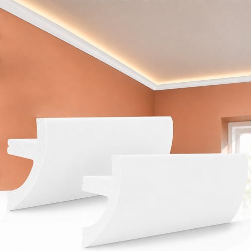 Image of moonoom 14 Pack 55 Ft Ceiling Crown Molding Trim, High Impact Ceiling Decorative Moulding, Room Top Light Strip Crown Molding for Ambient Home Bedroom Living Room Lighting (Style B)
