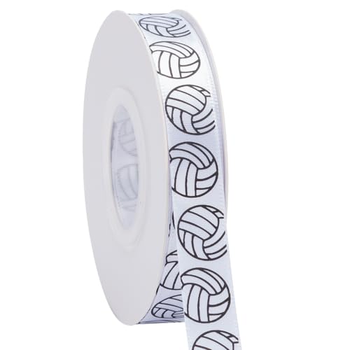 Satin Volleyball Ribbon 5/8-Inch x 25-Yard White/Black Use for Team Hair Bows Wreath Sport Lanyards Gift Wrapping Party Decoration All Crafting and Sewing (White 25-Yard)