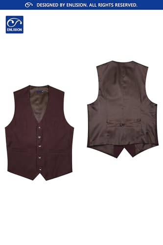 Image of Enlision Men's Suit Vest Business Formal Dress Waistcoat Solid Color Vest for Suit or Tuxedo