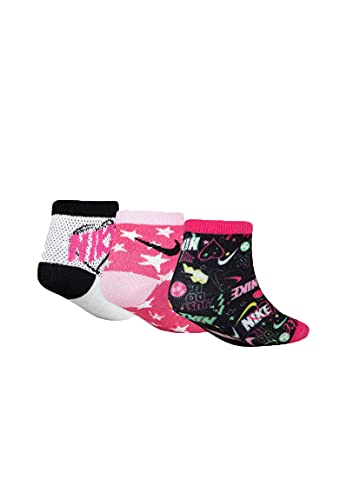 Nike Little Girls Doodle Scribble Lighweight Ankle Socks 3 Pack (White(GN0470-A8F)/Pink, 4-5 (kids 7C-10C))2