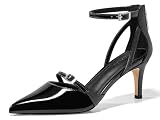 Coutgo Women's Stiletto High Heels Closed Pointed Toe Buckle Ankle Strap Pumps Wedding Party Dress Shoes, Black, Size 8