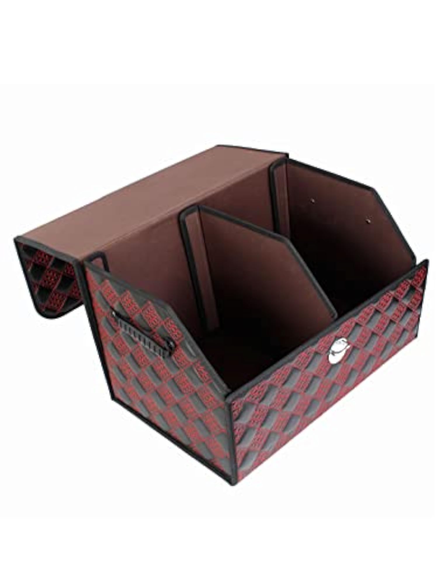 Faux Leather Design Foldable Cosmetic Storage Box Bag, Black Red