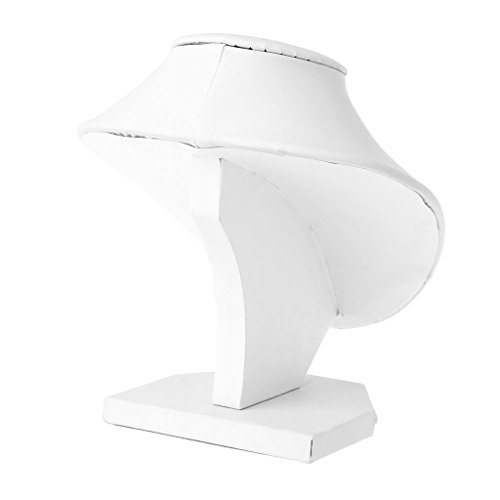 luosh Jewelry Necklace Pendant Stand Faux Leather Mannequin Bust Neck Display Stand Holder Rack, White, 15x15cm - Image 2