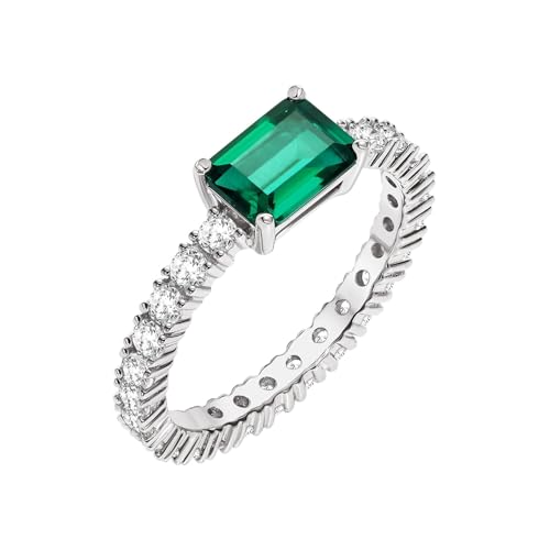 18K White Gold Plated Silver Ring With 1.75 Carat Total Weight Lab Grown Sapphire/Lab Grown Emerald/Lab Grown Ruby, Ring For Women, Gift For Her Jewelry For Women Comes With Gift Box - Size 4