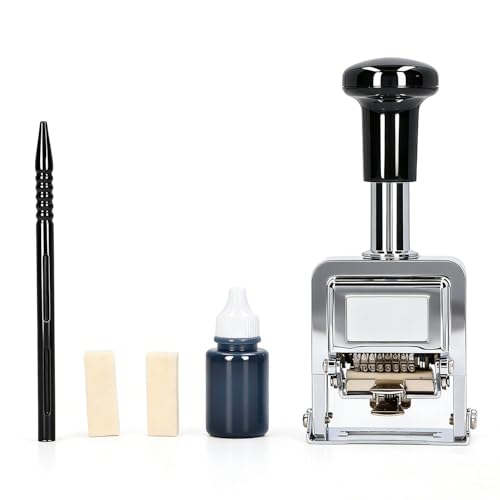 Number Stamp 8 Digit Self Inking Label Stamp Kit with Ink, Dial Stick, Automatic Numbering Stamp for Home Office School Accounting Stationery 4mm Character Height