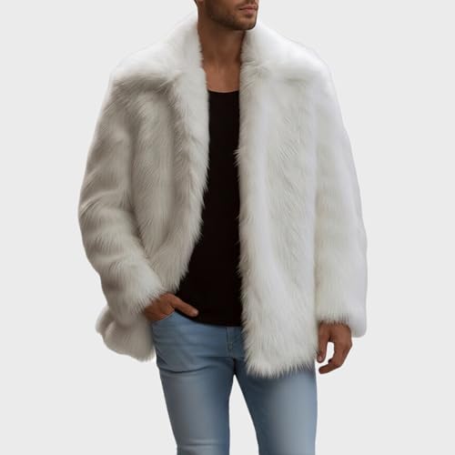 Image of Colf Men's Winter Parka Coat Lapel Faux Fur Jacket | Mens Faux Fur Coat, Long Sleeve, Fluffy Overcoat, Winter Jacket