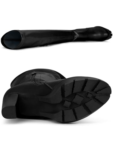 Allegra K Women's Platform Boots Chunky Heel Black Over Knee High Boots 6 M US