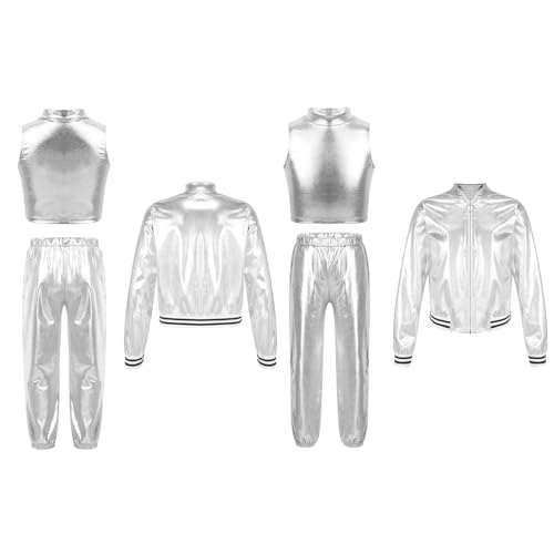 Ropa de baile callejero para niñas conjunto plateado de hip hop Riismen 5-6 años