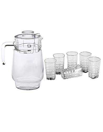Image of Somil Drinking Set of One Jar with Lid & Six Transparent, Clear Self Designer Glass