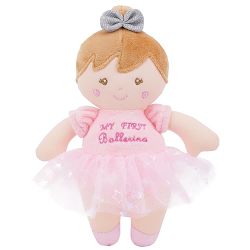 Lullaberry Muñeca suave de bailarina Freya de 23 cm, adorable mi primera muñeca de bebé para bebés, juguete sensorial para bebé, rosa