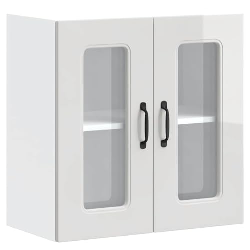 vidaXL Armoire Murale de Cuisine avec Porte vitrée Kalmar Bois d'ingénierie Blanc Brillant