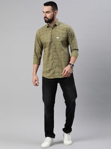 Image of Majestic Man Men Comfort Slim Fit Opaque Checked Pure Cotton Casual Shirt