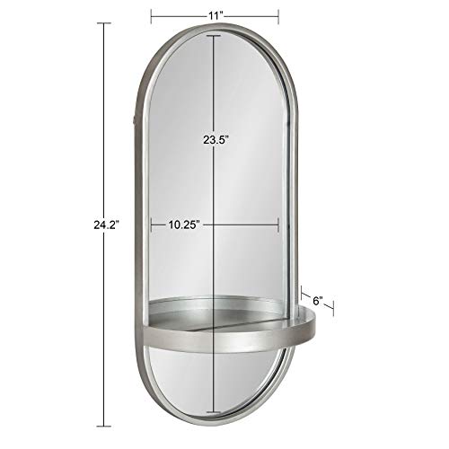 Kate And Laurel Estero Modern Metal Wall Mirror With Shelf, 11" X 24", Silver, Chic Contemporary Wall Accent #TOP2