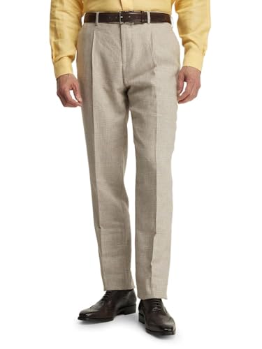 Paul Fredrick Men's Linen Blend Plaid Single Pleat Suit Pants2