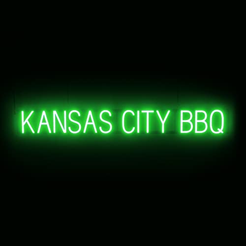 Image of SpellBrite LED Neon KANSAS CITY BBQ Sign for Business - Green, 53 inch x 6 inch | Ultra-Bright Click-Together Signage for Restaurants, with Visibility from 500 Feet - 8 Animations, 6 Brightness Levels