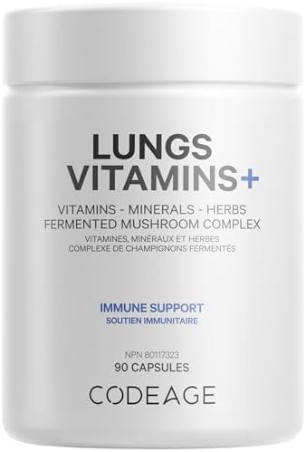 Codeage Lungs Vitamins, A, C, D, E, B6, Milk Thistle Lung Supplement, Zinc & Magnesium, Cordyceps, Reishi, Ginger, Peppermint Leaf Organic Herbs - Non-GMO - 90 Capsules