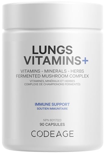 Codeage Lungs Vitamins, A, C, D, E, B6, Milk Thistle Lung Supplement, Zinc & Magnesium, Cordyceps, Reishi, Ginger, Peppermint Leaf Organic Herbs – Non-GMO – 90 Capsules