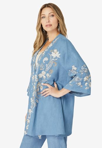 Roaman's Women's Plus Size Embroidered Chambray wrap3