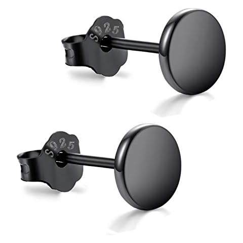 Black Stud Earrings 925 Sterling Silver Dot Studs 3mm-8mm Options, Flat Round Disc Earring Hypoallergenic Jewelry (7mm) Cover