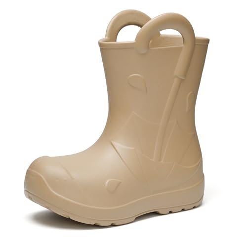 Ladeheid x Camminare Kinder Gummistiefel aus ultraleichtem EVA wasserdicht rutschfest und bequem mit elegant geprägtem Splash-Design aus Wellen Tropfen Regenschirm LA-CA-20 (Camel 32/33 EU)