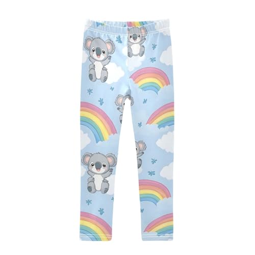 Koala Rainbow Pattern Girls Leggings Ultra Soft Compression Yoga Gym Pants for Kids 4-10T