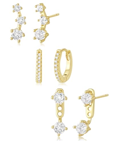 Lourny 3 Pairs Gold Hoop Earrings Set for Women, Dainty Earring Trendy 14K Gold Plated Cartilage Huggie Hoop Earrings Jewelry for Women Gifts