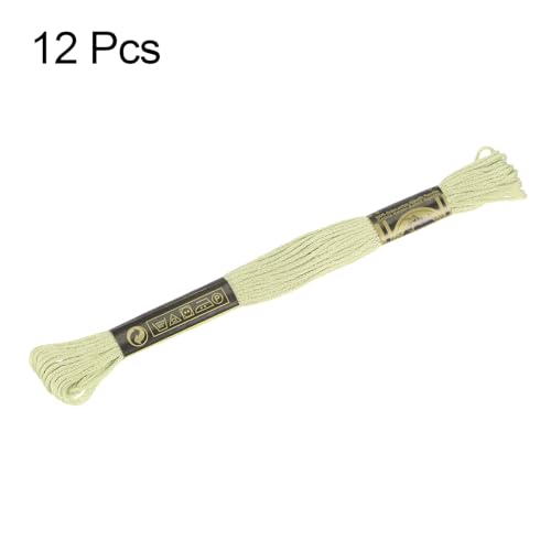 Image of HARFINGTON 12 Skeins Embroidery Floss 8.75yds(8m) Egyptian Long-Staple Cotton Cross Stitch Thread for Sewing DIY Bracelet Yarn String and Crafts, Light Yellow(6010)