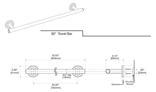 Image of Gatco 4240AMX Latitude II 30-Inch Towel Bar, Wall Mounted Bathroom Towel Holder, Matte Black