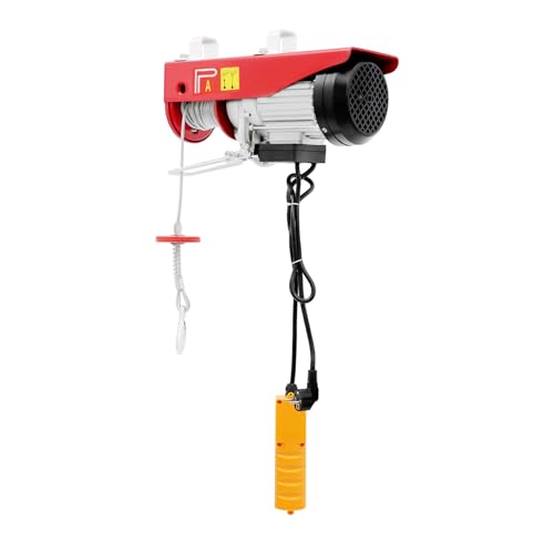 Palan électrique - 800 kg - 1300 W - Moteur en cuivre - 2 modes de levage - Hauteur de levage de 6 à 12 m - Protection et télécommande IP40 - Pour atelier, entrepôt, chantier, câble en acier galvanisé