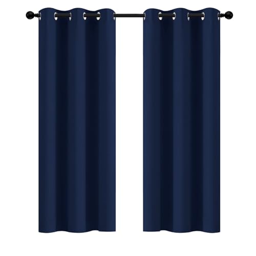Yakamok 72 Inch Length Blackout Curtains for Bedroom, Thermal Insulated Room Darkening Grommet Top Window Drapes for Living Room,42W x 72L,Navy Blue,2 Panels