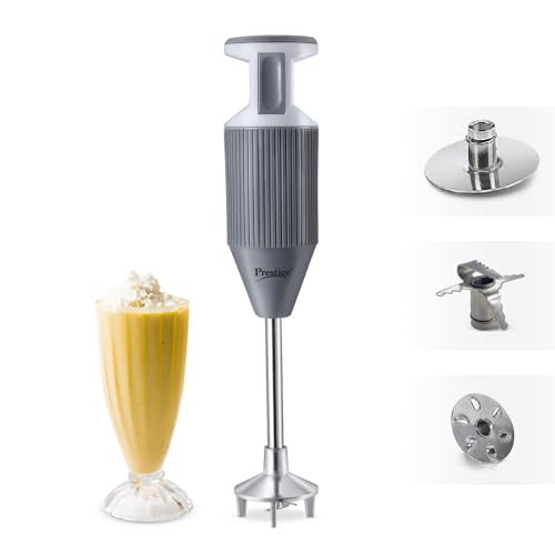 Prestige Grey Steel Shaft 250W Electric Hand Blender|Blade Shield|versatile Blades for multiple tasks|Dual hot & cold blending|Wall mounting