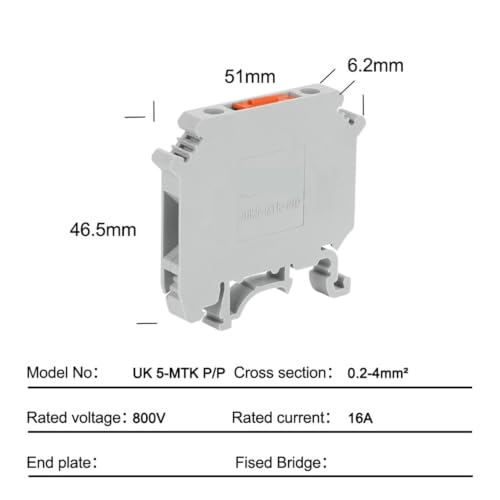 Conector eléctrico de tornillo UK5MTK para carril DIN y desconexión de cable 5