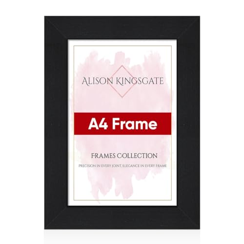 Alison Kingsgate Modern A4 Black Picture Frame - Engineered Wood Photo Frame with Shatterproof Perspex Front - Ideal for Posters, Certificates & Artwork
