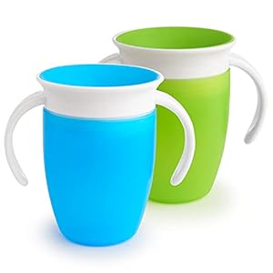 Munchkin® Miracle® 360 Trainer Sippy Cup with Handles, Spill Proof, 7 Ounce, 2 Pack, Green/Blue