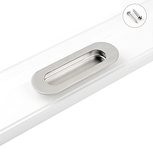 MiJunHD Recessed Flush Door Handles Stainless Steel Cabinet & Furniture Door Pulls Silver 120 * 40mm Round-Hidden Holes Rectangle Handles/Pulls for Interior & Closet Doors