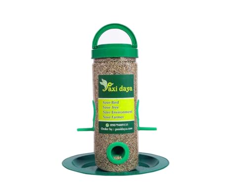 Image of Hanging Bird Feeder for Garden & Balcony | Seed Feeder with Perch Tray | Outdoor Bird Feeding Container for Sparrows & Small Birds (Pack of 1)