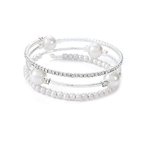 Yean Layer Jewellery Wrap Bracelet avec bracelets en perles Bracelets en cristal doré à la main pour femmes et filles (Silver)