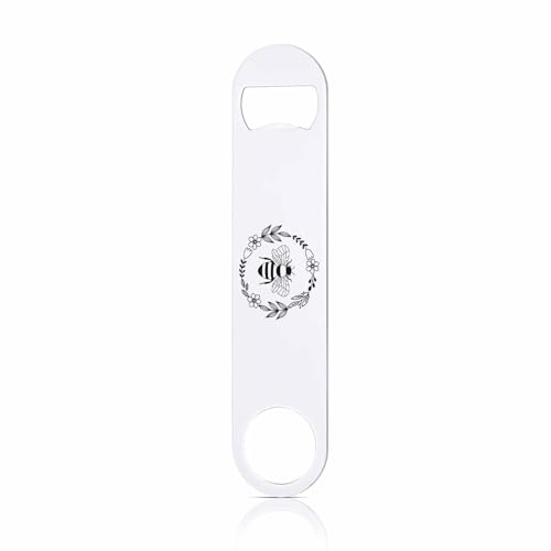 TASDANA Floral Wreath with Bee Stainless Steel Bottle Opener Nature Art Leaf Plant Insects Wildlife Spring Summer Flat Beer Bottle Opener Keychain for Home Kitchen Bar Restaurant Party Birthday Gift