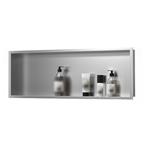 Niche de salle de bain encastrée pour douche avec panier rangement acier inoxydable gris mural