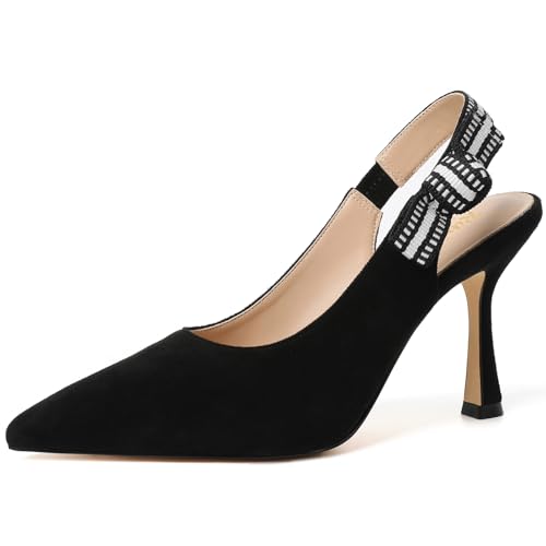 Image of RIBONGZ Sexy Slingback Pumps Elegant Dressy Heels for Women Closed Toe Pointy High Heels Wedding Bride Prom Party Evening Shoes