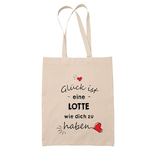 Planetee Baumwolltasche Lotte Glück haben - Tote Bag Geschenk Muttertag Geburtstag Schwester Weihnachten Tante Patentante Wiederverwendbarer Shopper