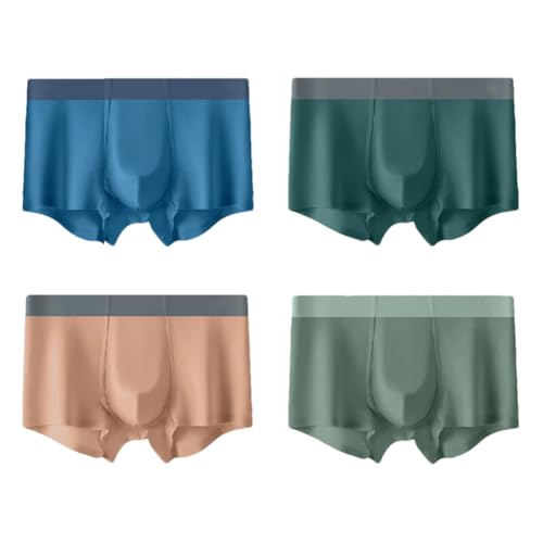 4 unids/lote Ropa interior conjunto para hombre Traceless Silk Bragas Boxer U Haped Bag Bragas, M3800-4dn, XXXXL
