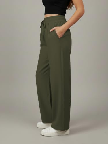 Image of Leriya Fashion Women Relaxed Fit Wide Leg Trousers | Malai Cottage Elastic Drawstring Wide Leg Pants for Women | Casual Straight Lounge Pants with Pockets | Stylish Everyday Office Outfit Bottom Pant