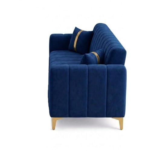 Image of FURNY Harmony 3 Seater Fabric Sofa Set & Golden Legs (Dark Blue) with Velvet Finish | Durable Comfort | Ideal for Living Room