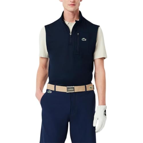 Image of Lacoste Men's Sleeveless Quarter Zip Sweater Sweatshirt, Navy Blue, M