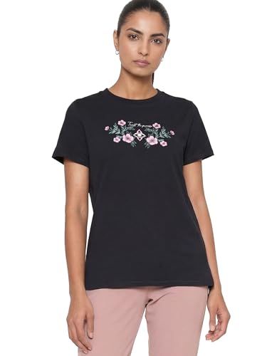 Image of Enamor Athleisure Relaxed Fit Short Sleeve Round Neck Antimicrobial Finish Breathable Stretch Cotton Activewear Sports Tshirt for Women - A301