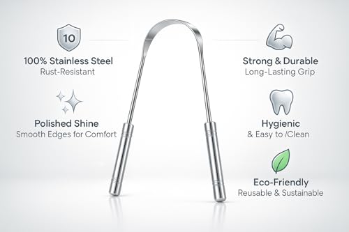 Image of Tongue Cleaner for Adults [3 Pcs] | Stainless Steel | Rust Free Tongue Scraper | Removes bad breath | Ideal for oral hygiene | Carefully designed | U-shaped (3)